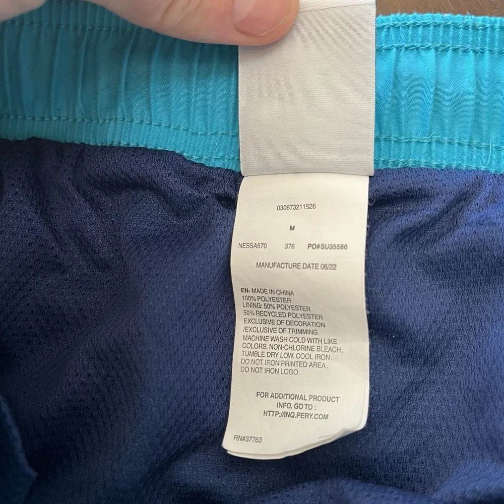 Nike Swim Shorts Mens M Blue Green Lined Graphic Logo NESSA570 Drawstring Pocket